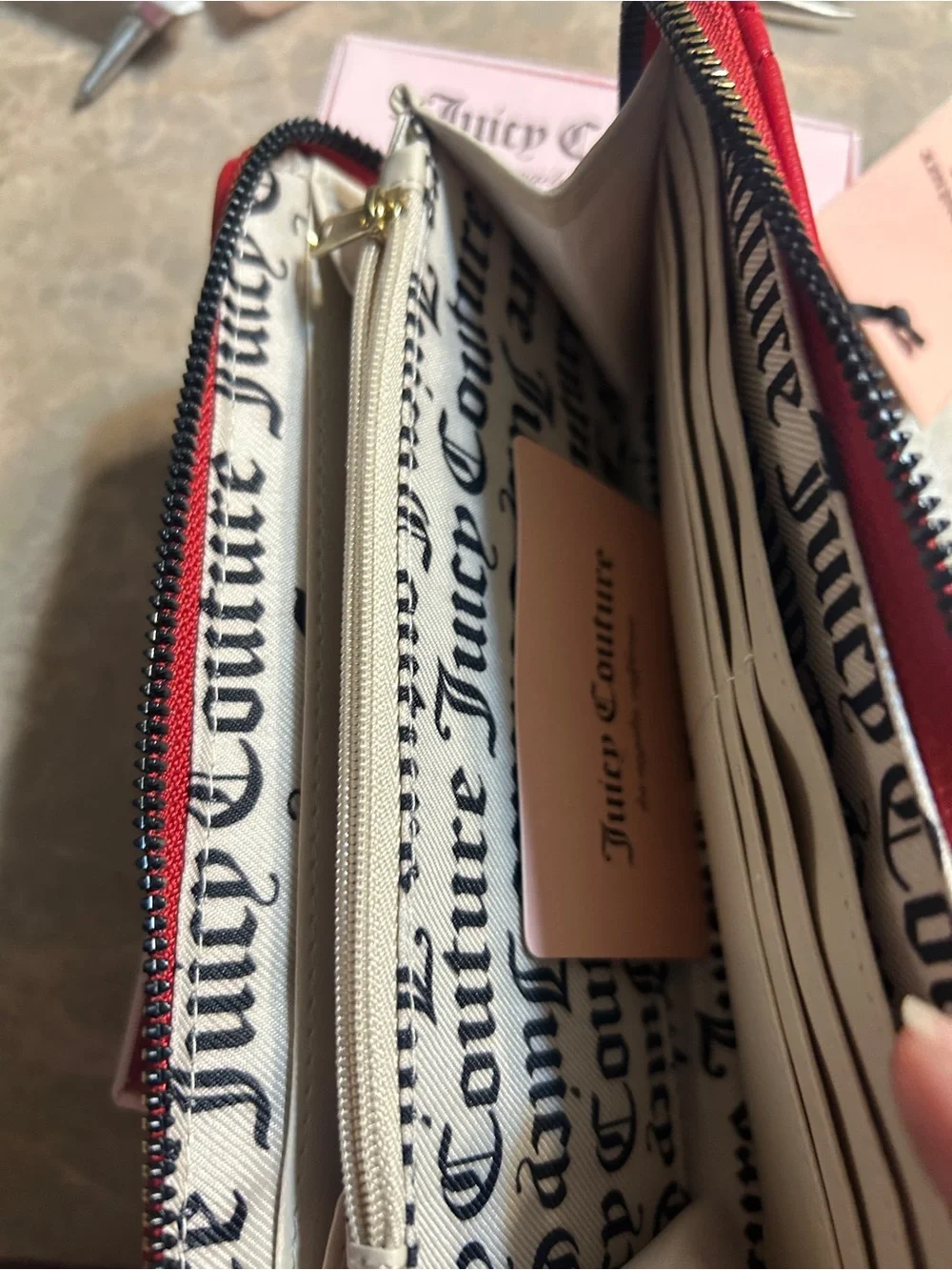 Juicy Couture Quilted Red Wallet with Gold Logo Plate